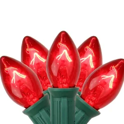 Clearance 25-Count Red C7 Transparent Christmas Light Set, 24ft Green Wire C7 & C9 Lights