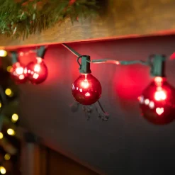 Discount 10-Count Red G50 Globe Christmas Patio Lights- 9ft, Green Wire Globes