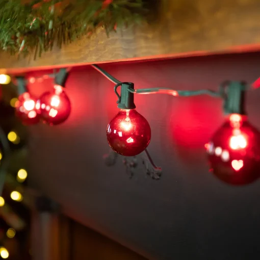 Discount 10-Count Red G50 Globe Christmas Patio Lights- 9ft, Green Wire Globes