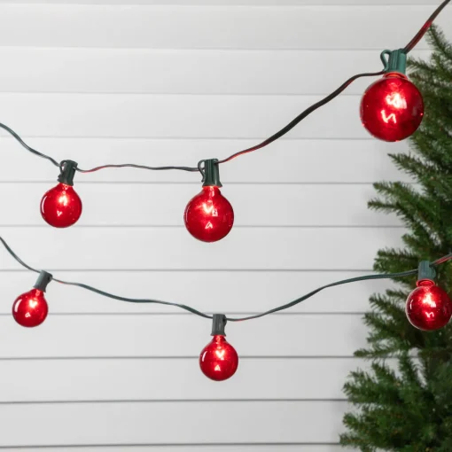 Discount 10-Count Red G50 Globe Christmas Patio Lights- 9ft, Green Wire Globes