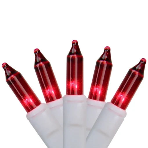 Hot 100-Count Red Mini Christmas Light Set, 49.6ft White Wire Incandescent