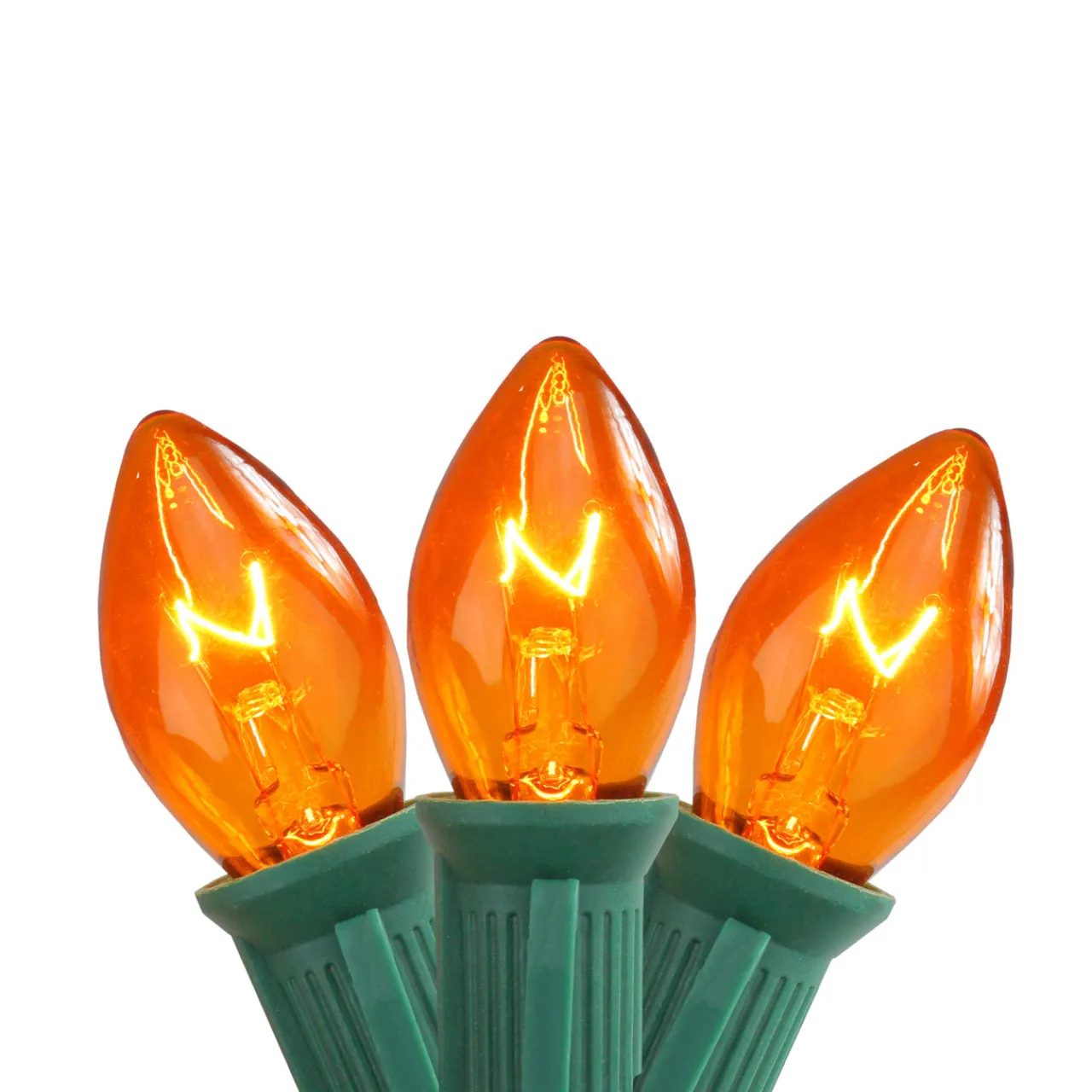 25-Count Transparent Orange C7 Christmas Lights, 24ft Green Wire C7 & C9 Lights