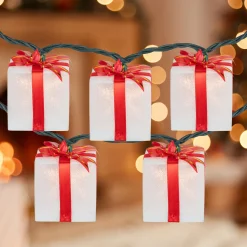 Online 10-Count White and Red Christmas Present Light Set- 7.5ft, Green Wire Novelty