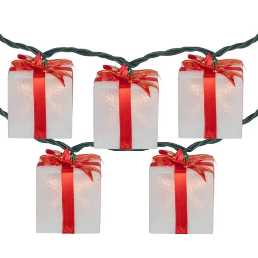 Online 10-Count White and Red Christmas Present Light Set- 7.5ft, Green Wire Novelty