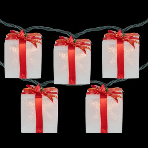 Online 10-Count White and Red Christmas Present Light Set- 7.5ft, Green Wire Novelty