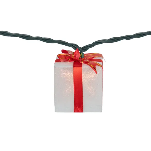 Online 10-Count White and Red Christmas Present Light Set- 7.5ft, Green Wire Novelty