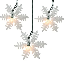 Hot 10-Count White Glittered Snowflake Christmas Light Set, 6ft Green Wire Novelty