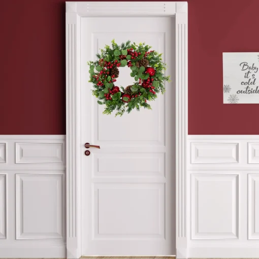 Online Crabapple and Berries Boxwood and Pine Artificial Christmas Wreath - 26" - Unlit Unlit