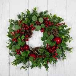 Online Crabapple and Berries Boxwood and Pine Artificial Christmas Wreath - 26