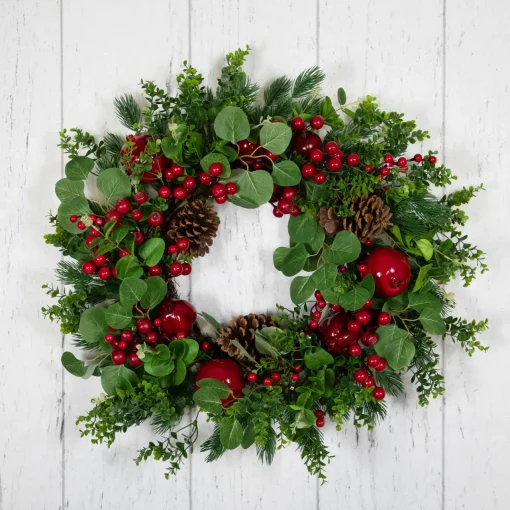 Online Crabapple and Berries Boxwood and Pine Artificial Christmas Wreath - 26" - Unlit Unlit