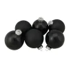 6ct Black Glass 2-Finish Christmas Ball Ornaments 3.25" (80mm) Glass|Ball Ornaments