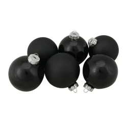 6ct Black Glass 2-Finish Christmas Ball Ornaments 3.25" (80mm) Glass|Ball Ornaments