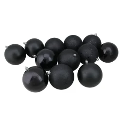 Online 12ct Black Shatterproof 4-Finish Christmas Ball Ornaments 4" (100mm) Shatterproof Balls|Ball Ornaments