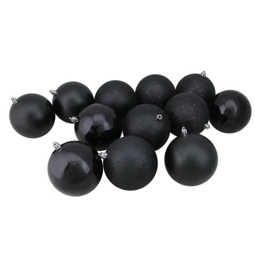 Online 12ct Black Shatterproof 4-Finish Christmas Ball Ornaments 4" (100mm) Shatterproof Balls|Ball Ornaments