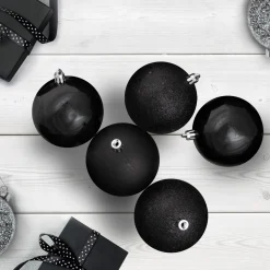 Online 12ct Black Shatterproof 4-Finish Christmas Ball Ornaments 4" (100mm) Shatterproof Balls|Ball Ornaments