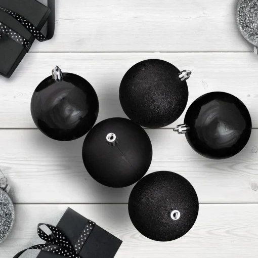 Online 12ct Black Shatterproof 4-Finish Christmas Ball Ornaments 4" (100mm) Shatterproof Balls|Ball Ornaments