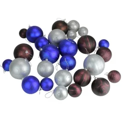 Discount 27ct Blue and Brown Shatterproof Matte Christmas Ball Ornaments 4" (100mm) Shatterproof Balls|Ball Ornaments