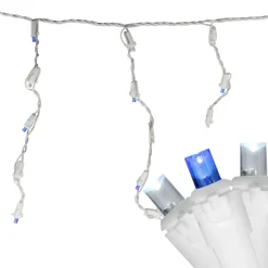 Sale 100ct Blue and Pure White LED Wide Angle Icicle Christmas Lights, 5.5 ft White Wire Icicles