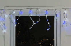 Sale 100ct Blue and Pure White LED Wide Angle Icicle Christmas Lights, 5.5 ft White Wire Icicles