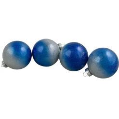 Best 4ct Blue and Silver Glittered Glass Christmas Ornament Ball Set 2.75" (70mm) Glass|Ball Ornaments