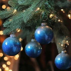 Best 4ct Blue and Silver Glittered Glass Christmas Ornament Ball Set 2.75" (70mm) Glass|Ball Ornaments