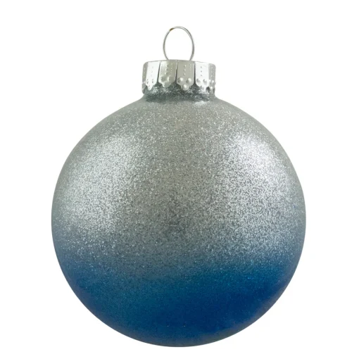 Best 4ct Blue and Silver Glittered Glass Christmas Ornament Ball Set 2.75" (70mm) Glass|Ball Ornaments