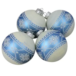 Best 4ct Blue and White Nordic Fair Isle Glass Ball Christmas Ornaments 4-Inch Glass|Ball Ornaments