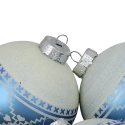 Best 4ct Blue and White Nordic Fair Isle Glass Ball Christmas Ornaments 4-Inch Glass|Ball Ornaments