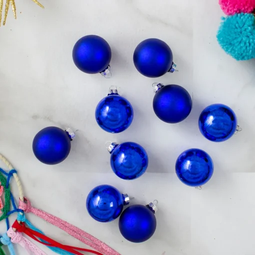 Online 10ct Blue 2-Finish Glass Christmas Ball Ornaments 1.75" (40mm) Glass|Ball Ornaments