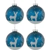 Online 4ct Blue Glass Ball Christmas Ornaments with Glitter Reindeer 3" Glass|Ball Ornaments