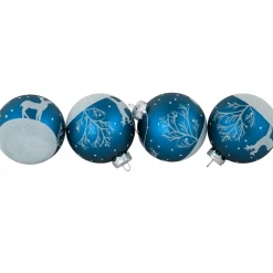 Online 4ct Blue Glass Ball Christmas Ornaments with Glitter Reindeer 3
