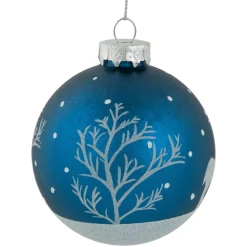 Online 4ct Blue Glass Ball Christmas Ornaments with Glitter Reindeer 3