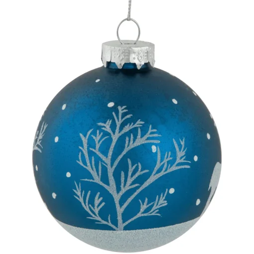 Online 4ct Blue Glass Ball Christmas Ornaments with Glitter Reindeer 3" Glass|Ball Ornaments
