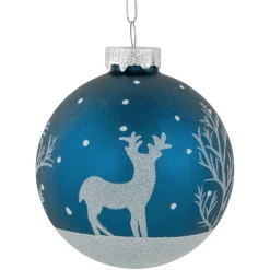 Online 4ct Blue Glass Ball Christmas Ornaments with Glitter Reindeer 3