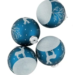 Online 4ct Blue Glass Ball Christmas Ornaments with Glitter Reindeer 3