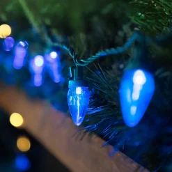 25ct Blue LED C7 Christmas Lights - 17ft Green Wire C7 & C9 Lights