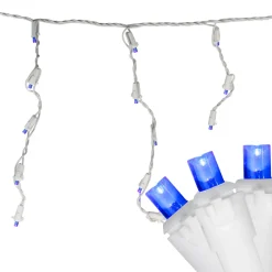 Hot 100ct Blue LED Wide Angle Icicle Christmas Lights, 5.5 ft White Wire Icicles