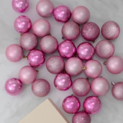 60ct Bubblegum Pink Shatterproof 4-Finish Christmas Ball Ornaments 2.5" (60mm) Shatterproof Balls|Ball Ornaments
