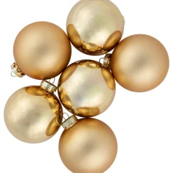 Discount 6ct Champagne Gold 2-Finish Glass Ball Christmas Ornament Set 3.25" Glass|Ball Ornaments