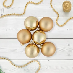 Discount 6ct Champagne Gold 2-Finish Glass Ball Christmas Ornament Set 3.25" Glass|Ball Ornaments