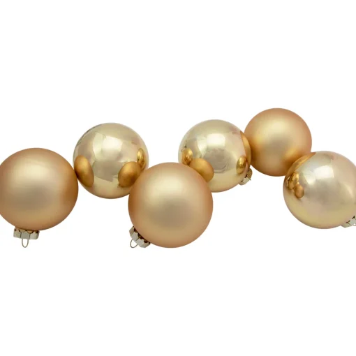 Discount 6ct Champagne Gold 2-Finish Glass Ball Christmas Ornament Set 3.25" Glass|Ball Ornaments