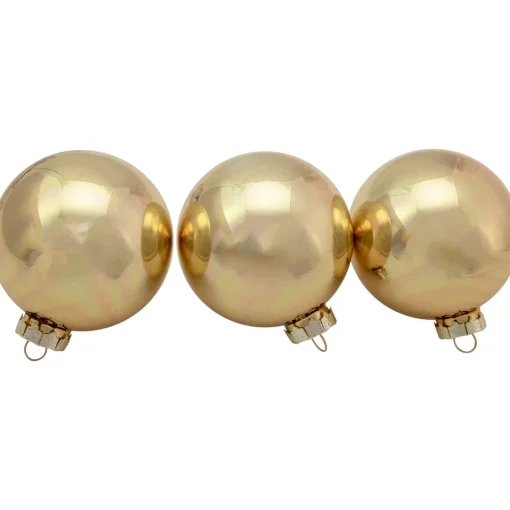 Discount 6ct Champagne Gold 2-Finish Glass Ball Christmas Ornament Set 3.25" Glass|Ball Ornaments