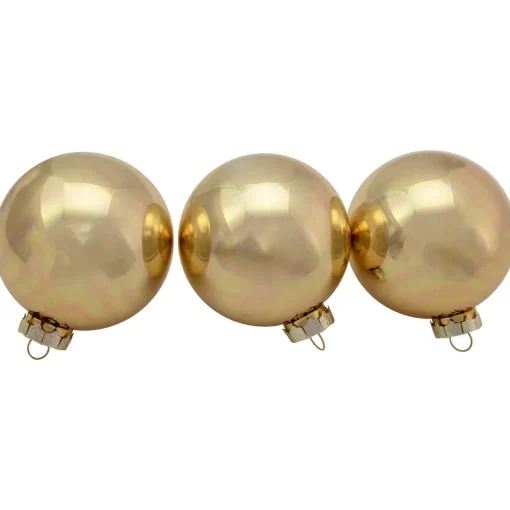 Discount 6ct Champagne Gold 2-Finish Glass Ball Christmas Ornament Set 3.25" Glass|Ball Ornaments