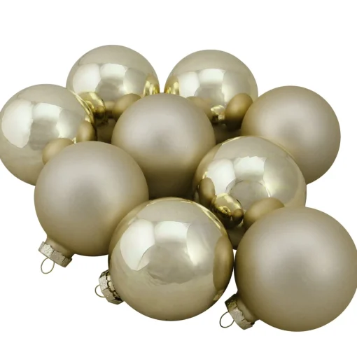 Online 9ct Champagne Gold 2-Finish Glass Christmas Ball Ornaments 2.5" (65mm) Glass