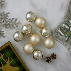 Online 9ct Champagne Gold 2-Finish Glass Christmas Ball Ornaments 2.5" (65mm) Glass