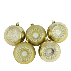New 5ct Champagne Gold Retro Reflector Shatterproof Christmas Ball Ornaments 3.25" (80mm) Shatterproof Balls|Ball Ornaments