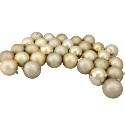New 32ct Champagne Gold Shatterproof 4-Finish Christmas Ball Ornaments 3.25" (80mm) Shatterproof Balls|Ball Ornaments