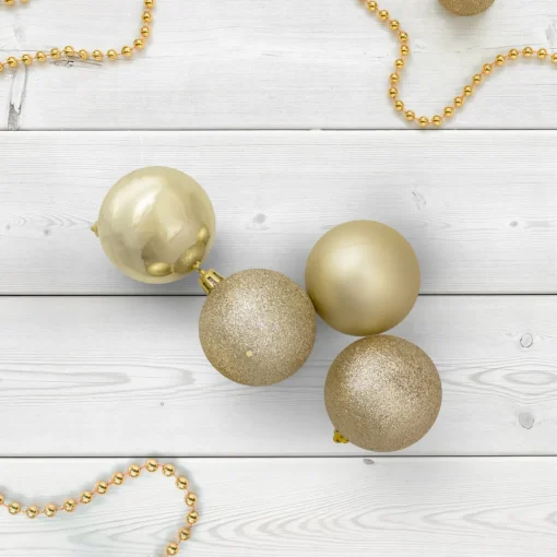New 32ct Champagne Gold Shatterproof 4-Finish Christmas Ball Ornaments 3.25" (80mm) Shatterproof Balls|Ball Ornaments