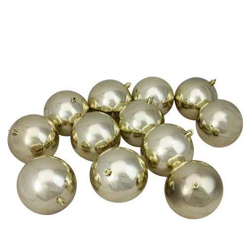 Best 12ct Champagne Gold Shatterproof Shiny Christmas Ball Ornaments 4" (100mm) Shatterproof Balls|Ball Ornaments