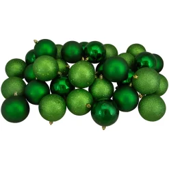 Outlet 32ct Christmas Green Shatterproof 4-Finish Christmas Ball Ornaments 3.25" (80mm) Shatterproof Balls|Ball Ornaments